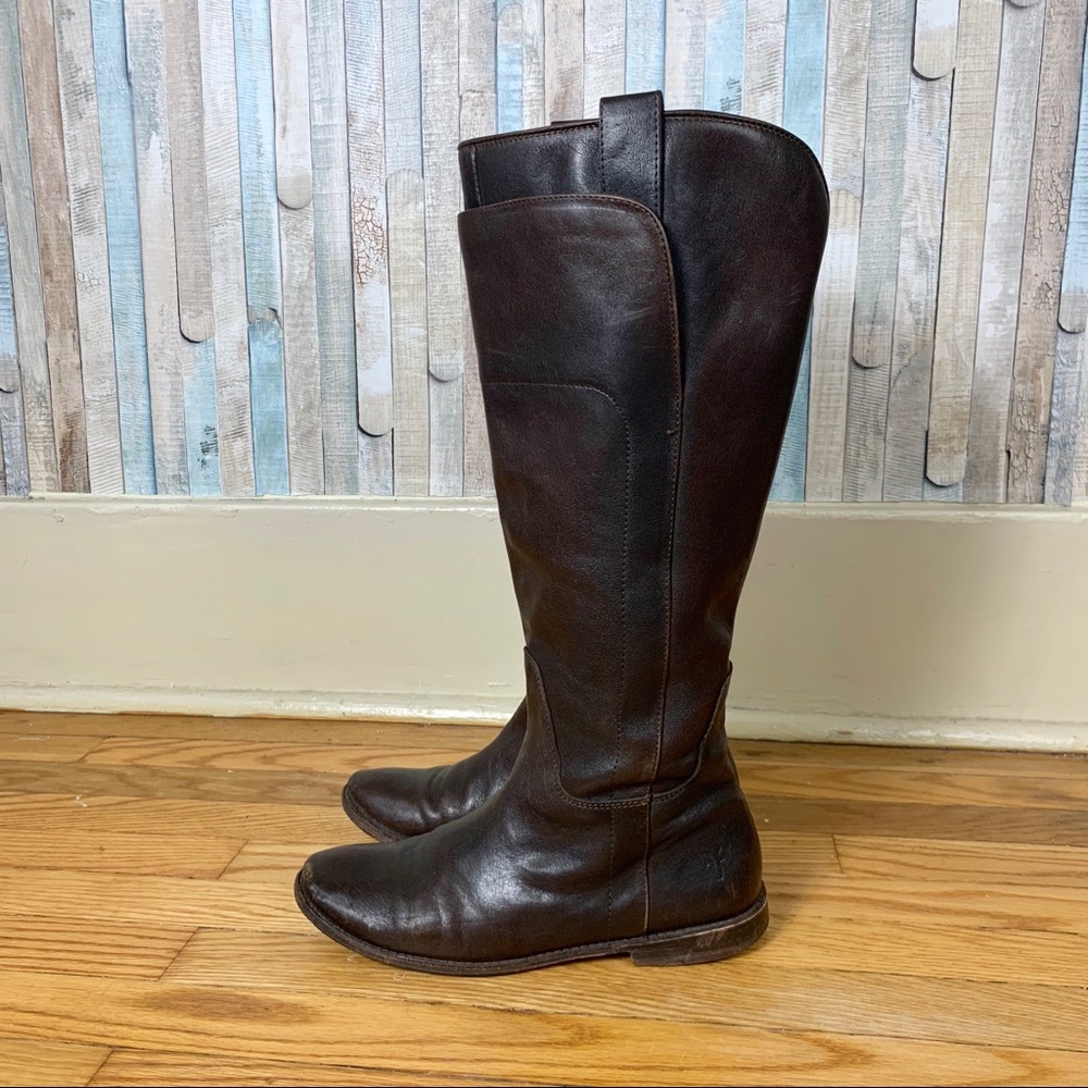 Frye 7 Dark Brown Paige Tall Riding Boot Leather